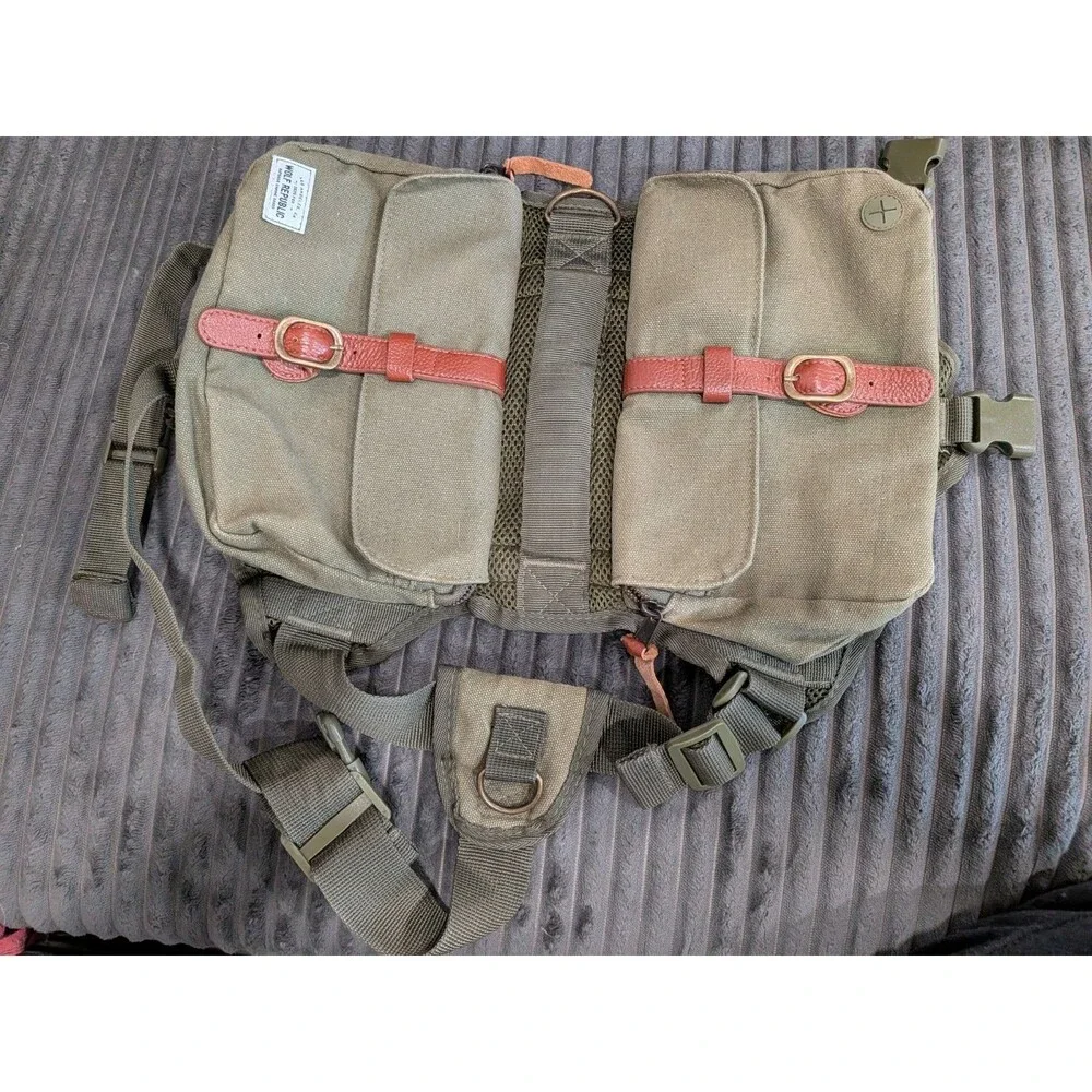 Wolf Republic Ranger Pack Dog Backpack Saddle Bag – Olive Green Canvas size med